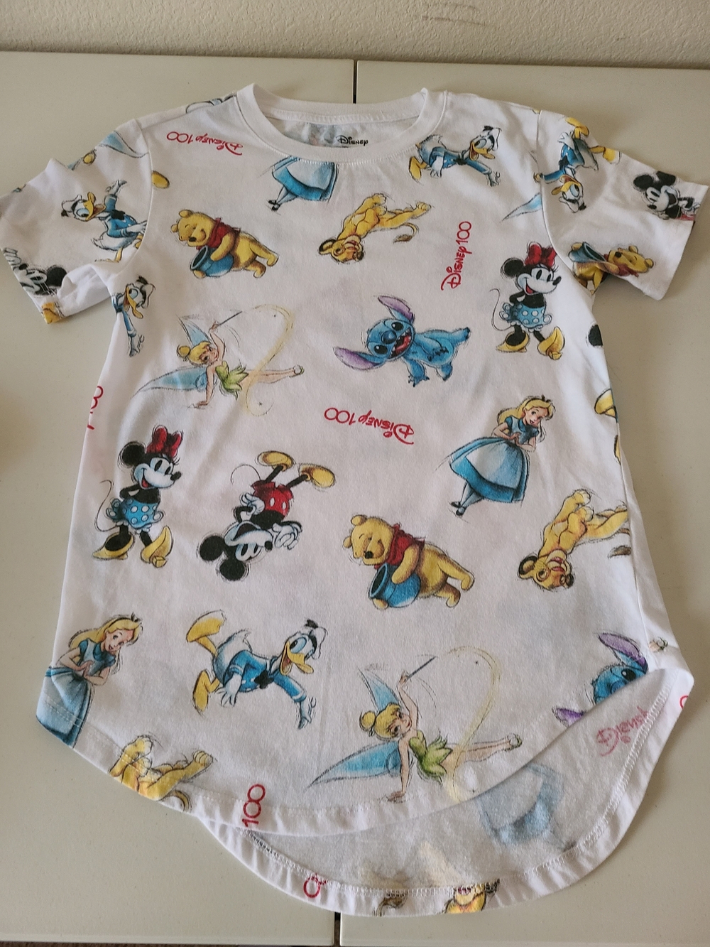 Disney 100 All Over Print Character Sketch Graphic Tee Shirt White Junior XS 1